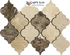 Apulo Natural Stone Marble China Statuary White And Pearl Shell Mixed Herringbone Marble Bathroom Mosaic Tile