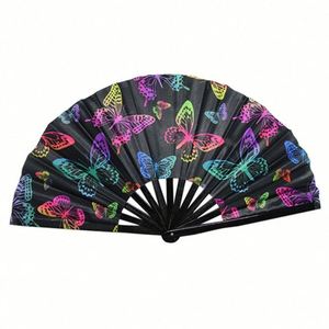 Holographic 13 Inch Custom Printed Handmade <b>Large</b> Bamboo PVC Folding Hand Held <b>Fan</b> Rave for Women and Party - Product Image 3