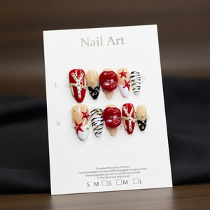 เล็บปลอมลายอัลมอนด์ขายดี หรูหราและหวานซ่อนเปรี้ยว ลายเล็บปลอมแบบกดติด สไตล์ใหม่ข้ามพรมแดน ลายเล็บปลอมสีแดงหวานซ่าและเท่ - Product Image 2