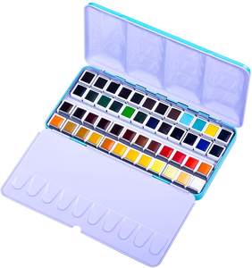 Professional 48 Colors Solid Watercolor Paint Set with Brush <b>Pen</b> in Portable Tin Box for Artist - Product Image 1