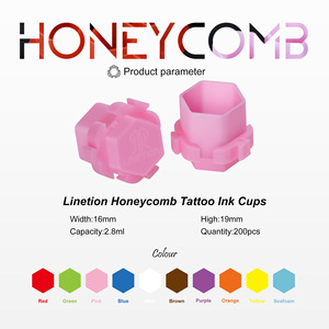 Venta al por mayor de 200 unidades de vasos de tinta para tatuajes tipo panal, soportes de pigmento de plástico coloridos, tapas desechables y vasos de limpieza para estudio de tatuajes - Product Image 5