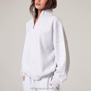 Logo personalizzato di alta qualità <span class=keywords><strong>felpa</strong></span> morbida a tracolla in tinta unita maglioni sportivi a collo alto Pullover <span class=keywords><strong>oversize</strong></span> da donna - Product Image 1