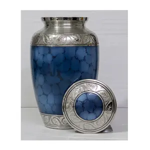 Brass Blue Cloud Adult Funeral Cremation Urn For Human Remains |Memorial Vase of Ashes