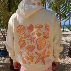Sudadera con Capucha Azul Extra Grande, Sudadera de Forro Polar de Manga Larga con Estampado Floral en la Espalda, Ropa Casual de Calle - Product Image 2