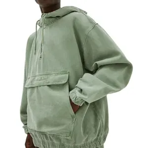 100%cotton vintage washed half zip hoodie no string men custom hoodies men