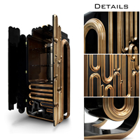 Exquisito Gabinete Oblongo de Edición Limitada con Acabado Negro y Dorado, Elementos Metálicos, Hecho a Mano, Gabinete de Almacenamiento Moderno Independiente
