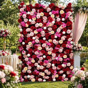 USA Lagerbestand Großhandel Burgunderrote Künstliche Blumenwand-Kulisse für Hochzeitslocations, Event-Dekorateure und Partyvermietungsunternehmen - Product Image 1