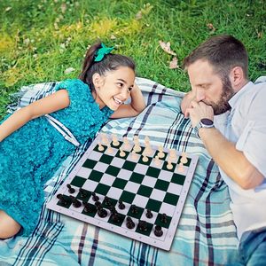 Juegoal 20 Zoll tragbares Schach- und Dame-Set, 2-in-1, faltbares Reisebrettspiel mit Aufbewahrungstasche, dicke Mauspad-Matte, 26 Dame-Spielfiguren für - Product Image 4