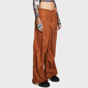 Pantalones Cargo de paracaídas sueltos formales para mujer, transpirables, ecológicos, de cintura alta, planos, ajustables, con cordón, bolsillos, Jogger de pierna ancha - Product Image 5