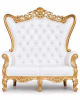 Canapé-lit de luxe baroque blanc et or capitonné pour mariage, banquet et scène