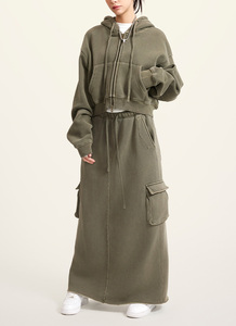 Ensemble de survêtements amples et robes décontractées pour femmes, 100 % coton épais 480 GSM, avec fermeture éclair intégrale, personnalisable, vente en gros - Product Image 5
