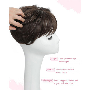 ท็อปเปอร์ผมลูกไม้ 12 ซม. ผมสั้นหยิกสังเคราะห์เพิ่มวอลลุ่มสำหรับผู้หญิง ปิดผมขาว ผสมผสานอย่างเป็นธรรมชาติ - Product Image 4
