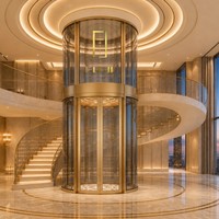Ascenseur panoramique circulaire haut de gamme sur mesure sans salle de machine pour usage domestique, entièrement en verre