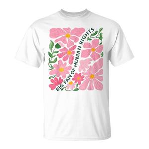 T-shirt da donna in cotone con stampa floreale 'Big Fan Of Human Rights', girocollo, manica corta, design ecologico promozionale - Product Image 1