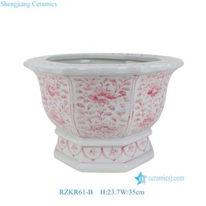 <span class=keywords><strong>Maceta</strong></span> Octogonal de Cerámica con Diseño Floral en Rosa, Verde y Blanco, RZKR61-B / RZKR62-B, para Bonsái - Product Image 3