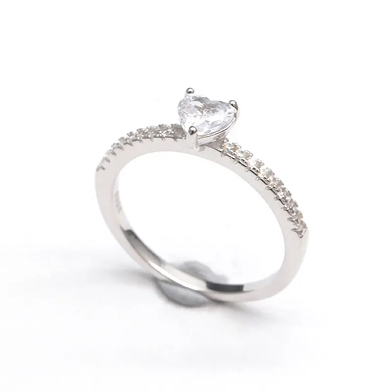 Tùy Chỉnh Trái Tim Nhẫn Trang Sức Phụ Nữ 925 Sterling Silver Cubic Zirconia Trái Tim Nhẫn Mạ Vàng Nhẫn Cưới