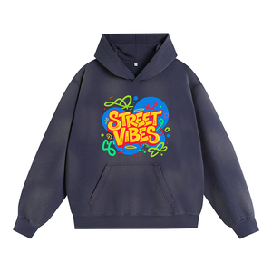 Sudadera con Capucha Vintage Lavada con Spray, Estampado Gráfico de Letras de Grafiti, Manga Larga, Estilo Oversize, Streetwear - Product Image 3