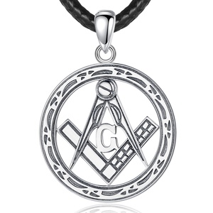 สร้อยคอแกะสลัก Freemason Masonic,สร้อยเงินสเตอร์ลิ่ง925แบบย้อนยุคสำหรับชายและหญิง - Product Image 1