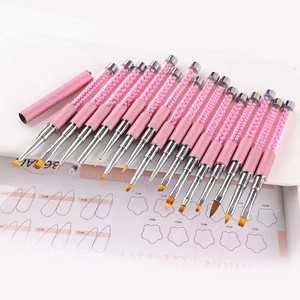 Ensemble de pinceaux à ongles rose nacré avec logo personnalisé pour ongles, poudre acrylique 3D, pinceau plat rond pour gel, liner, dégradé ombré, peinture, manucure - Product Image 3