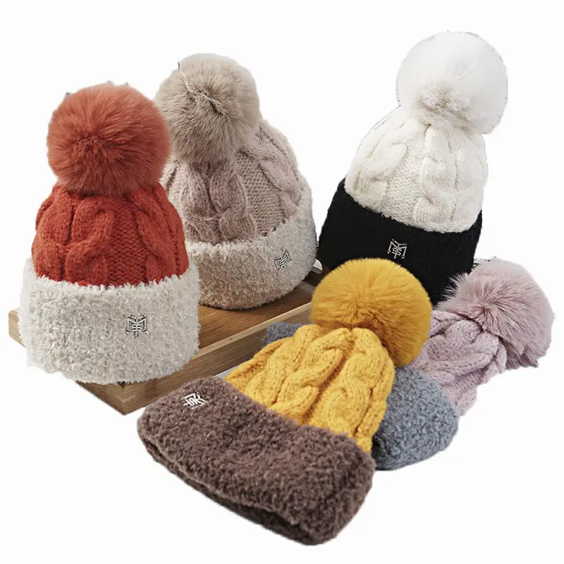 Cappello a cuffia in tinta unita stile spesso stile tinta unita Casual Pom Pom paraorecchie berretto Unisex inverno Jacquard cappello freddo