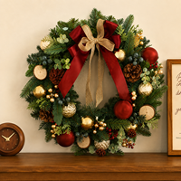 Karangan Bunga Ganda Rustic Buatan dengan Hiasan Pinecone, Lonceng Emas, dan Eucalyptus - Tahan Lama, Dapat Digunakan Kembali, Dekorasi Natal/Hari Raya dari Cedar/Fir Palsu