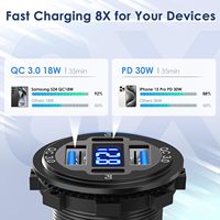Stopkontak Pengisi Daya USB 4-Port Aluminium dengan Voltmeter LED 12-24V 36W QC3.0 dan 60W PD untuk Mobil, Kapal, ATV, dan Kelautan