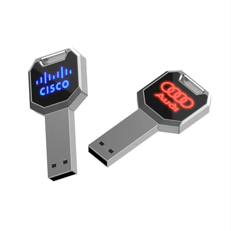 Metal U Disk 1GB 2GB 4GB Light Up Logo Key USB Thumb Drive Memory Stick