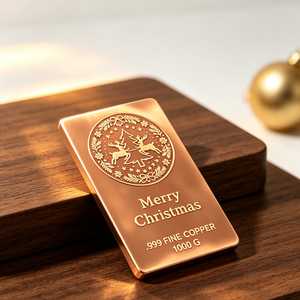 Barra de Cobre Puro 999 de 1000g con Diseño de Árbol de Navidad Grabado con Láser, Lingote Metálico Coleccionable - Product Image 2