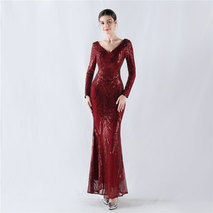 Nouvelle <span class=keywords><strong>Robe</strong></span> de Soirée Haut de Gamme à Manches Longues, Entièrement Ornée de Fleurs et de Paillettes, pour Hiver et Réunions Annuelles, pour Hôtesse - Product Image 3