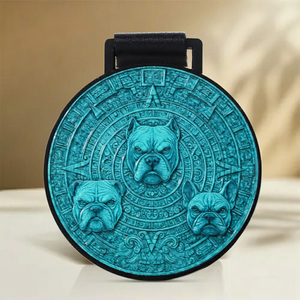 Médailles personnalisées en alliage de zinc émaillé avec motif de visages de bouledogues français en relief 3D au design unique, avec ruban - Product Image 2