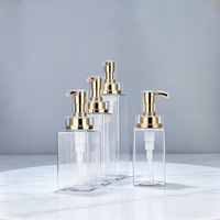 Bouteille à pompe carrée transparente rechargeable de 300 ml, 400 ml, 500 ml, 600 ml, 800 ml avec pompe dorée pour savon, lotion, shampoing, salle de bain