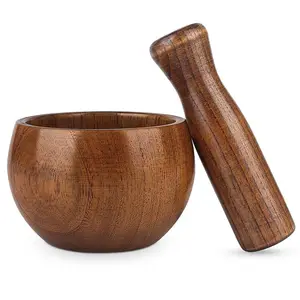 mortar and pestle Wood grinding bowl guacamole Herbal pill powder extractor Garlic spice pepper grinder