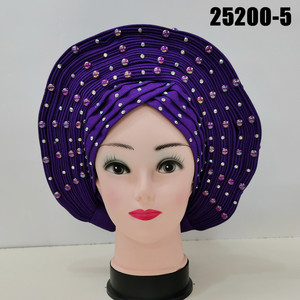 Foulard brodé Aso Oko fait main pour femmes, magnifique Gele automatique pour mariages traditionnels, 100% coton avec perles, personnalisable - Product Image 4