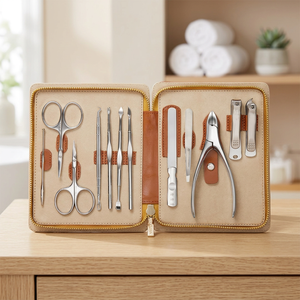 Kit de manucure 10 en 1 en acier inoxydable avec étui, ensemble de manucure portable de style classique pour adultes - Product Image 2