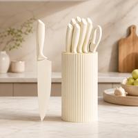 Ensemble de 8 couteaux de cuisine en acier inoxydable avec revêtement antiadhésif, avec bloc de rangement, manche ergonomique ambidextre, couteaux de chef durables