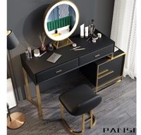 Ensemble de commodes modernes en cuir doré Mobilier de chambre à coucher Coiffeuse de maquillage moderne avec miroir lumière LED