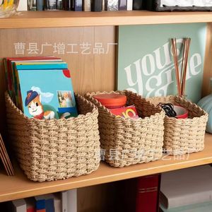 Handmade Woven Paper Rope Storage <b>Baskets</b> Rectangle Shape For Desktop Coffee <b>Table</b> Snack Cosmetic Organizing - Product Image 2