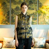 Vêtement féminin original de style chinois, col montant, simple boutonnage, en soie de mûrier et brocart Song, grande taille, gilet asymétrique 5087