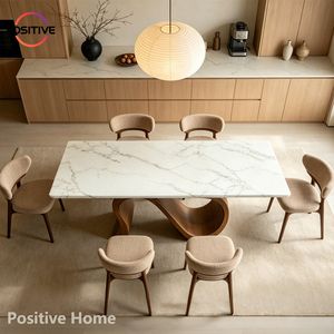 <span class=keywords><strong>Tavolo</strong></span> da Pranzo <span class=keywords><strong>Moderno</strong></span> in Legno Massello con Piano in Marmo Artificiale, <span class=keywords><strong>Tavolo</strong></span> da <span class=keywords><strong>Cucina</strong></span> di Lusso Contemporaneo con Base Ondulata, Arredamento Artistico - Product Image 2