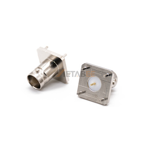 Connecteur coaxial RF BNC 50 ohms 4 GHz à 4 broches, à bride carrée, pour montage sur circuit imprimé, prises femelles droites - Product Image 1