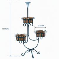Support de plante solaire à 3 niveaux avec paniers en fibre de coco, cadre en fer recourbé, revêtement en poudre, décoration quotidienne pour jardin, patio, cour