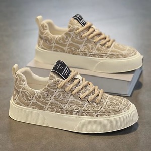 Men's Canvas Lace Breathable Head Low Top Spring New Niche Printed Thick Sole Rubber Outsole Color Matching Sneakers Casual - Product Image 1