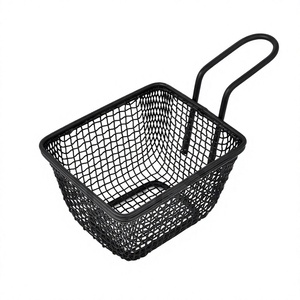 Mini panier de service en acier inoxydable avec support à condiments, couleur noire, pour friteuse, porte-frites - Product Image 1
