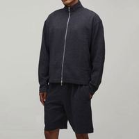 Sweat à capuche zippé vintage délavé pour homme, coupe droite, épaules tombantes, noir uni, veste décontractée 100 % coton brodé, automne