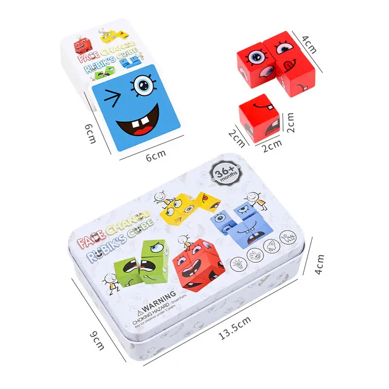 Children's Wooden Expressions Matching Block Puzzles Face-changing Magic Cube Toys Educational toy for kids