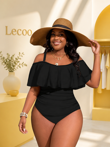 Women's <strong>Plus</strong> <strong>Size</strong> Ruffle One Piece Swimsuit Off Shoulder Tummy Control <strong>Bathing</strong> <strong>Suit</strong> High Stretch Sexy Monokini Swimwear - Product Image 5