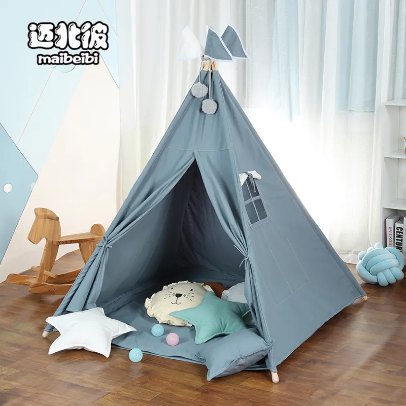 Maibeibi Baby Tipi Tent House Playhouse Indoor Foldable Children's Toy Tents Cotton Canvas Four Poles Kids Indian Teepee Tent