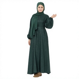 Elegante Abaya Verde Modesta de Manga Larga, Corte Regular, para Uso Diario, Vestido Tradicional Musulmán para Mujer, Antiarrugas - Product Image 2