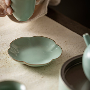 Ru Porcelain <b>Teacup</b> With Saucer Set Ceramic Kung Fu Tea Cup Holder Irregular Shape New Chinese Style Afternoon Tea Accessory - Product Image 3
