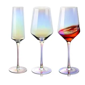 식탁 장식 크리스탈 와인 안경 다채로운 전기 도금 긴 줄기 샴페인 플루트 유리 와인 스파클링